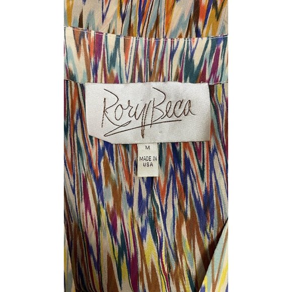 Rory Beca Silk Semi Sheer MultiColor Dolman Sleeve Tunic Top size Medium - Picture 8 of 9